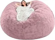 LASOUK Giant Fur Bean Bag Chair Cover (No Filler) for Adults/Teens, Big Round Soft Fluffy Faux Fur Bean Bag Lazy - Machine Washable, Big Size Beanbag Cover,Pink,7FT
