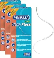 VINSULLA Dental Floss for Braces, Floss Threaders for Bridges and Implants 80 Pre-Cut Strands (Pack of 3)
