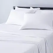 Amazon Basics Cotton Jersey 4-Piece Bed Sheet Set, King, White, Solid