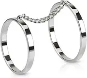 [Bungsa] Middle ring chain with 2 rings rhodium plated toe ring (toe ring foot jewellery foot ring toe ring nail ring centre ring nail ring bendable adjustable), Brass, No Gemstone