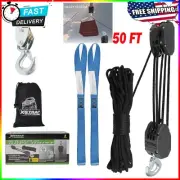 2000LB Rope Hoist Pulley 50Ft Wheel Block & Tackle System for Animal Husbandry,