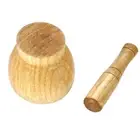 Kitchen Hand Manual Wood Garlic Ginger Spices Mortar Pestle Set Grinding Bowl