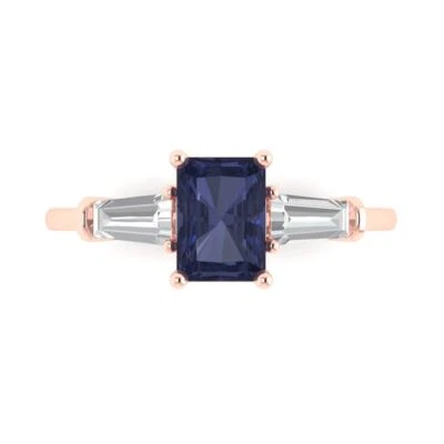 2.0 ct Emerald Cut Sapphire Gemstone Three-Stone Promise Ring Rose Gold