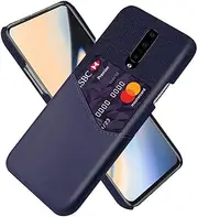 [HualuBro] OnePlus 7 Case, Premium PU Leather Ultra Slim Nylon Shockproof Back Bumper Phone Case Cover with Card Holder for OnePlus 7 2019 (Blue)