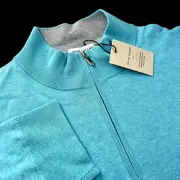 Peter Millar Crown Cotton Silk Stretch Qtr Zip Sweater Pullover Teal 2XL $185