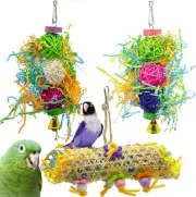 3Pack Bird Chewing Toys, Parrot Cage Shredder Toys, Bird Loofah Toys,Foraging