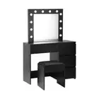 NNEED Dressing Table Stool Set with 12 Bulbs Mirror Black