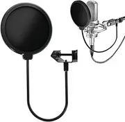 Microphone Pop Filter Mask Shield for Blue Yeti 4 Inch Mic Dual Layer Wind Pop Screen with a Flexible 360° Gooseneck Clip Stabilizing Arm, Professional Sound Shield Guard Windscreen