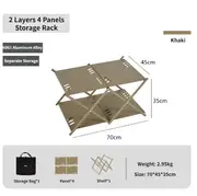 Three-tier Rack Outdoor Storage Shelf Folding Shelf Portable Camping Picnic BBQ Storage Rack Garden Foldable Table 2 Layer Khaki