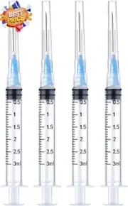 4 Pack 3ml Disposable Syringe, 23Ga 1.0 Inch, Luer Lock, Sterilized Wrapped