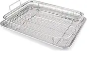 Large Crisper Tray and Basket Stainless Steel, Air Fryer Basket Tray for Oven, Air Fryer Rack Roasting Basket for Chicken Fries Bacon