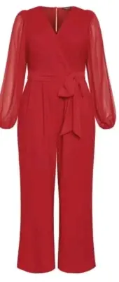 City Chic Small Jumpsuit Sheer Sleeve Red Plus Size 16