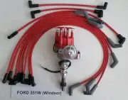 FORD 351W (351 Windsor) RED Small Cap HEI Distributor and 8mm SPARK PLUG WIRES