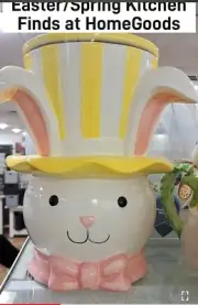 Ceramic Easter Bunny Floppy Ear Cookie Jar 12 Inch Hat Comes Off