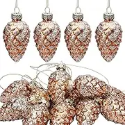 12 Christmas Pinecone Painted Glass Ornaments - Glitter Pine Cone Decor for Xmas Tree and Fall Crafts