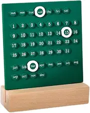 MEMORY FISH Wooden Desk Calendar Perpetual Calendar Retro Home Unique Gifts,Month Date Display, Desk Decorations for Office, Desk Accessories Aesthetic, Cute Desk Decor(Green)