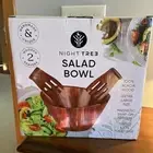 Wooden salad bowl set with serving forks mixing - premium acacia wood bowl an...