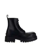 Balenciaga Strike Lace-Up Boot in Black Mat Calfskin