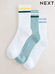 White/Blue Cushion Sole Ribbed Sport Ankle Socks With Arch Support 3 Pack (AM3640) | $19