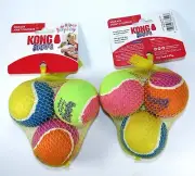 6 KONG Birthday SqueakAir Tennis Balls MEDIUM Puppy/Dog Squeak Fetch Toy Lot