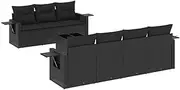vidaXL Garden Sofa Set w/Cushions - Modular 8 Piece Black PE Rattan Furniture for Patio/Terrace - Foldable Side Tables, Tempered Glass Tabletop