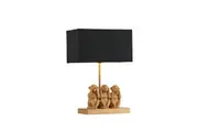Everette Eclectic Accent Table Lamp Light with Three Wise Monkeys Fabric Shade - Gold and Black