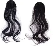 PACKOVE 2Pcs Artificial Curly Bangs Hair Pieces for Women High Temperature Fiber Wavy Wig Extensions Natural Black Black Brown Comfortable Easy to Care Hair Accessories for Daily
