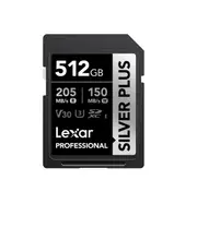 Lexar Professional SILVER PLUS 512GB SDXC UHS-I Card speeds of up to 205MB/s and 150MB/s and supports seamless recording of FULL-HD and 4K videos