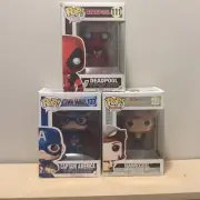 Funko Pop Marvel DC Comics lot Captain America #137 Deadpool #111 Hawkgirl #223