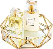 Feyarl Small Gold Mirrored Tray Ornate Cosmetic Tray Makeup Jewelry Organizer Vanity Glass Trays Perfume Display Dresser Tabletop Decorative Trays (7 Inch/18cm)