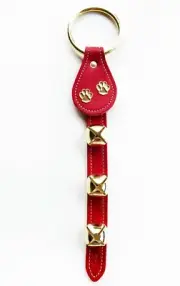 RED LEATHER PAW PRINTS BELL STRAP WITH BRASS PLATED BELLS