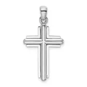 14k White Gold 2-D Beveled Stick Cross Charm