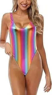 [Generic] Women's Retro 80s/90s Metallic Shiny Gymnastics Backless High Leg Cut Dance Wear Bodysuit One Piece Swimwear Bathing Suits