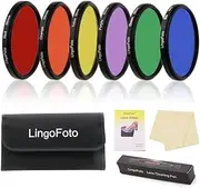 LingoFoto 6pcs Round Full Color Lens Filter Set Red Orange Yellow Green Blue Purple+ 6 Pockets Filter Pouch+3 Lens Cleaning Tool (62mm)