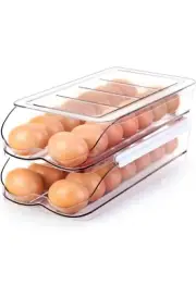 Egg Holder for Fridge, Automatic Rolling Egg Container for Refrigerator (2 Tray)