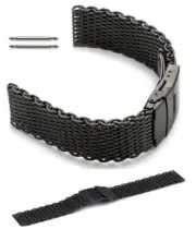 Black Steel Metal Shark Mesh Bracelet Watch Band Strap Double Locking Clasp 5032