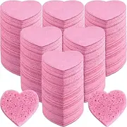 300 Count Heart Shape Pink Natural Fiber Cotton Face Sponges for Cleansing