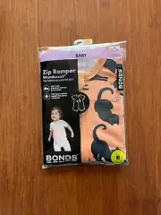 Bonds Baby Halloween Black Cat Orange Zip Romper Short Sleeve Size 00 BNIP