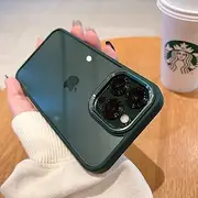 Shockproof Armor Metal Camera Protection Clear Case for iPhone 14 13 12 11 Pro Max X XR XS 7 8 Plus Transparent Cover,Dark Green,for iPhone 14