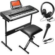 Hamzer 61-Key Portable Electronic Kids Piano Keyboard with Stand, Stool, Headphones, Microphone & Sticker Sheet
