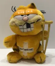 Garfield Vintage 1978 1981 With Crutch I Don't Need This Stuffed Plush 9” NWT