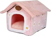 Pet Tent Cave Bed Dog Cat Bed with Removable Cushion Pet Supplies Dog House Foldable Warm Pet Cave for Puppy Pet Cats Animals, Pink L