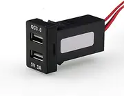 QC3.0+5V 3A Dual USB Power Socket, Quick Charge Car Charger USB Adapter for Smart Phone PDA Android GPS Suitable for Toyota（Type A）