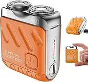 Portable Rotary Dual Ring Electric Shaver, Washable Double Head Razor, Portable Mini Small Steel Cannon Rotary Dual Ring Electric Shaver, for Home Travel (Orange)