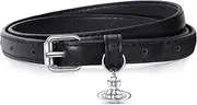 [Nyunyuma] Leather Belt Women's Black, CC Men's Belt, Stretch Belt, Waist Belt, Gifts for Women and Men, Corset, Corset, High Quality, Without Buckle, Leather Belt, 105 cm, Silver Saturn, Zircon