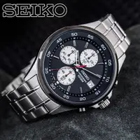 在飛比找蝦皮購物優惠-【全新原廠SEIKO】王力宏代言-黑IP外框三眼計時石英錶 