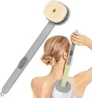 Long-Handle Bath Brush with Soft Bristles, Back Scrubber for Shower with Soap Dispenser Grey