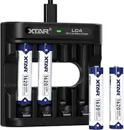 XTAR 4-Pack AAA 1620mWh Lithium Rechargeable Batteries with LC4 USB Charger, 1.5V Batteries with Low-Power Indicator,1200 Cycles (4-Pack 1.5V AAA+LC4)