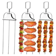 3PCS 3- Stainless Steel Kabob Skewers for BBQ with Pusher Slider,for6829