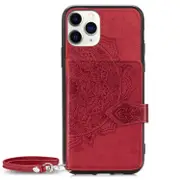 For Iphone X Embossed Cloth Card Case Mobile Phone Case With Magnetic And Bracket Function With Card Bag / Wallet / Photo Frame Function With Hand Strap(Red)